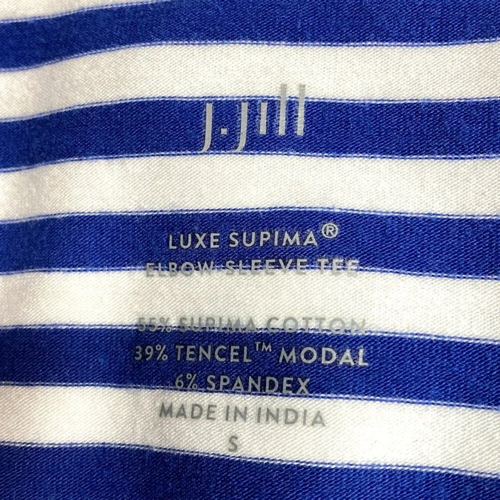 J Jill Striped T-Shirt, Size Small, Luxe Supima Elbow Short Sleeve, Blue & White - Picture 2 of 8